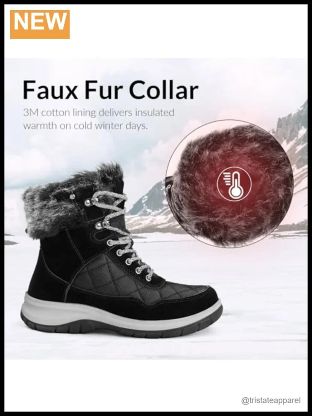 Women's Waterproof Insulated Faux Fur Snow Boots Non-Slip Winter Lace-Up